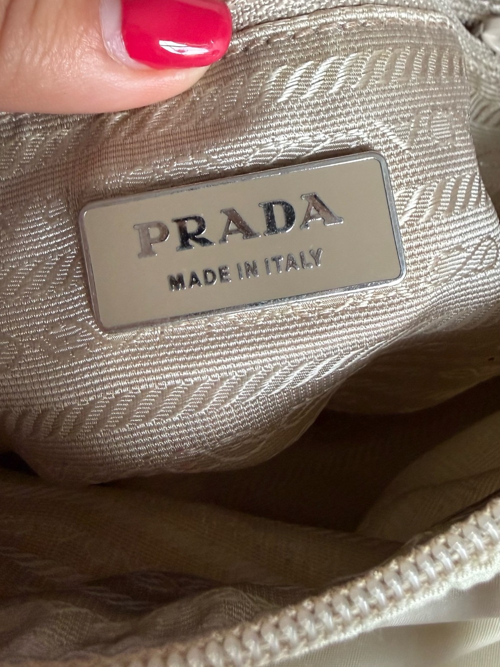 Prada Authentic Cream Nylon Purse with Tan Leather Handles - Picture 14 of 14